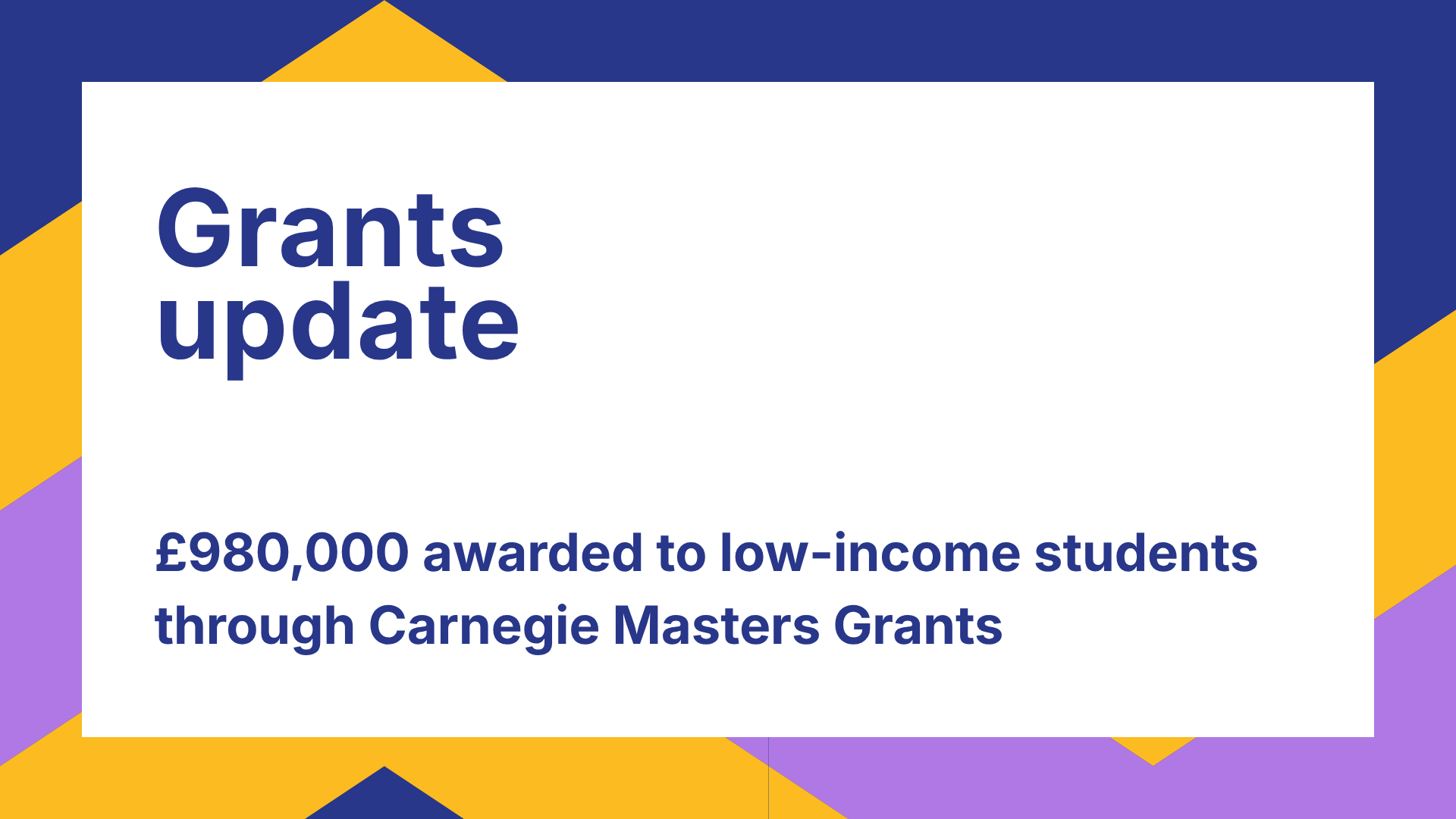 £980,000 awarded to 110 low-income students through Carnegie Masters Grants